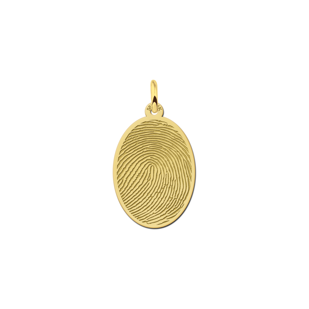 Joya de oro ovalada con huella dactilar grabada Joya de oro ovalada con huella dactilar grabada