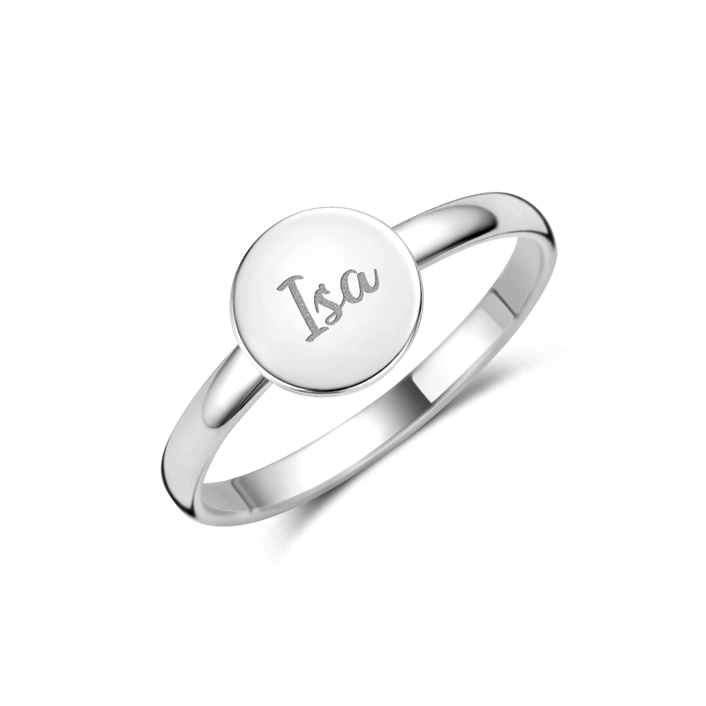 Anillo de sello redondo en plata con nombre