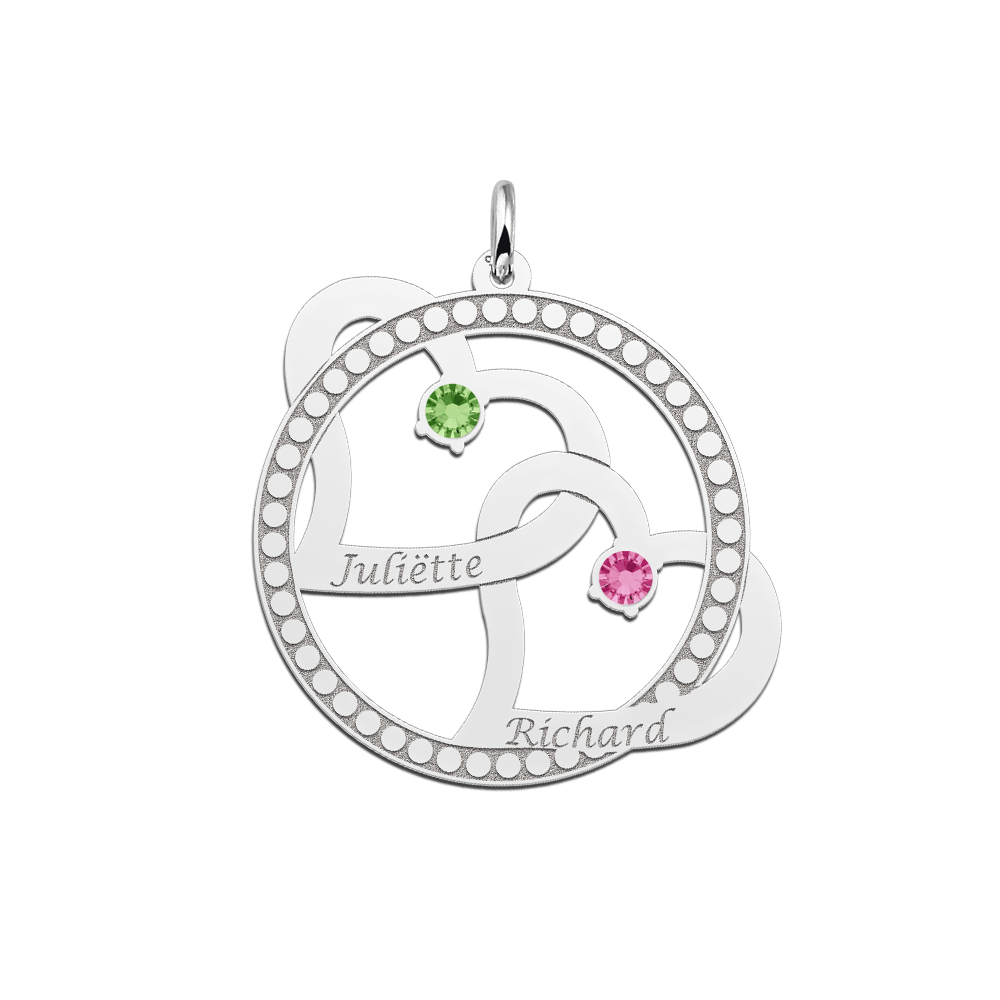 Colgante de Plata 2 Corazones con Piedras de Nacimiento Colgante de Plata 2 Corazones con Piedras de Nacimiento