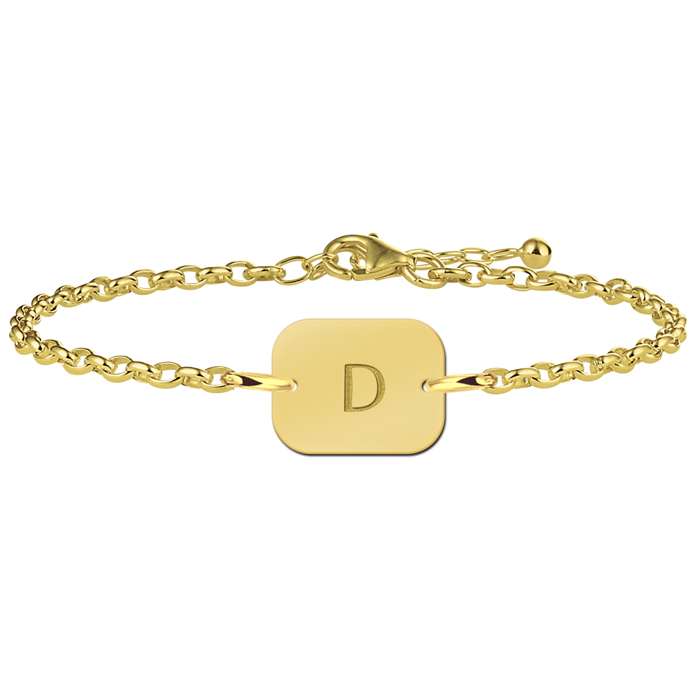 Pulsera Rectangular Chapada en Oro con Inicial