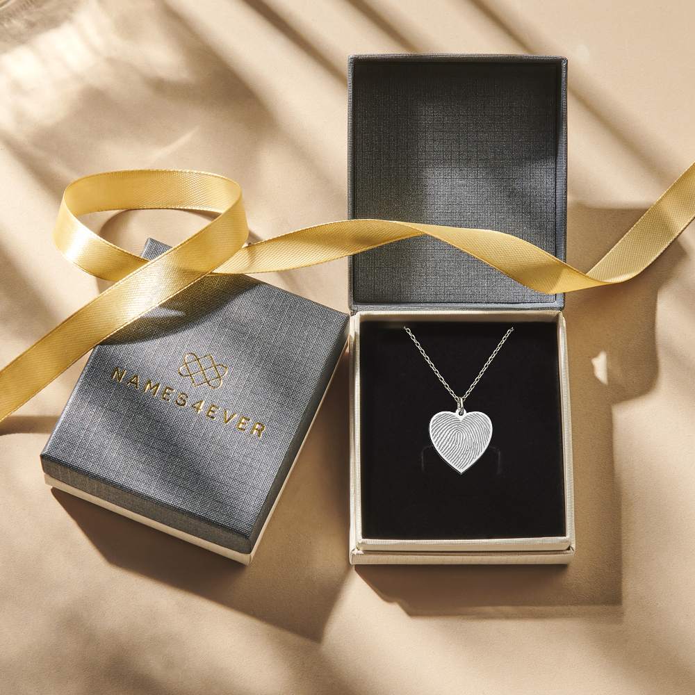Colgante de corazón de plata completamente con huella dactilar Colgante de corazón de plata completamente con huella dactilar