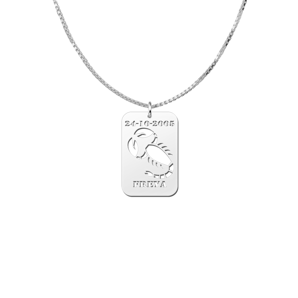 Colgante de Plata Signo del Zodiaco Escorpio con Grabado de Fecha y Nombre