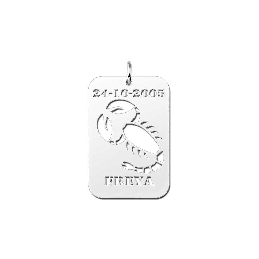 Colgante de Plata Signo del Zodiaco Escorpio con Grabado de Fecha y Nombre