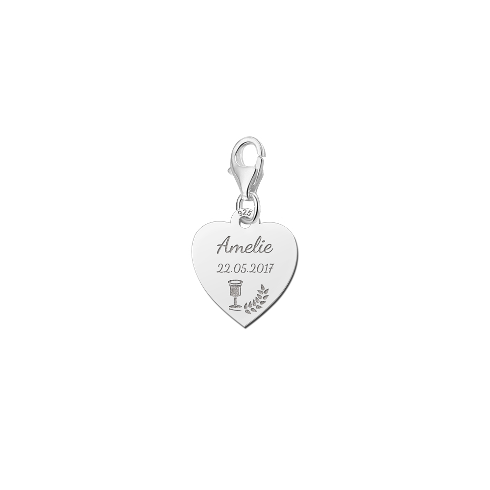 Abalorio de Corazón de Plata Comunión con Nombre y Fecha