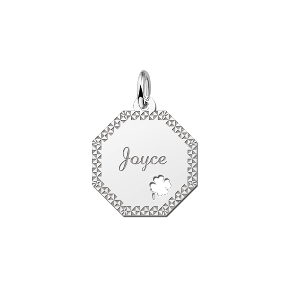 Colgante octogonal de plata borde & trébol