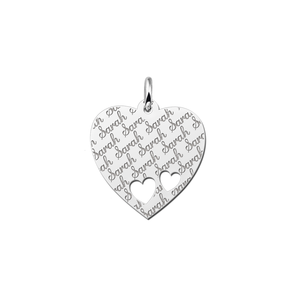 Placa  de plata  con grabado de nombre corazón con 2 corazoncito