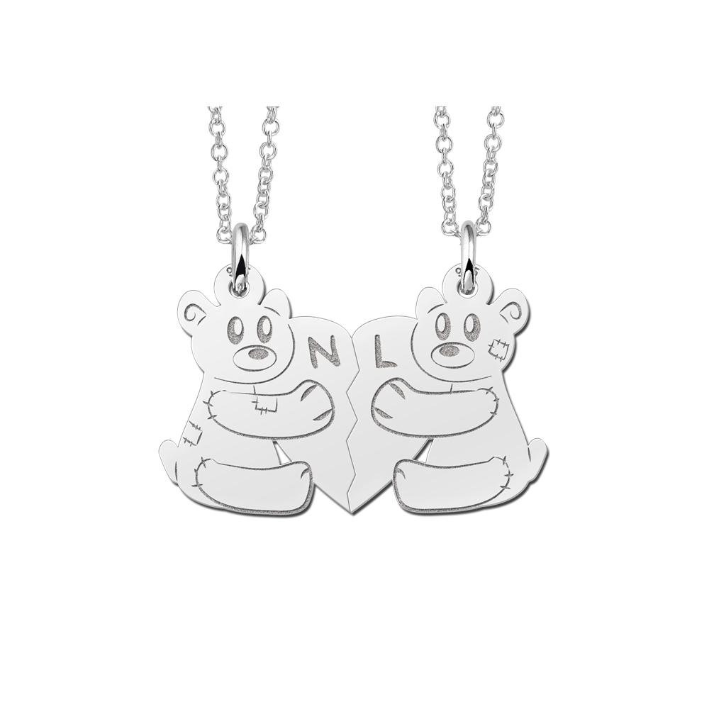 Colgante Divisible de Plata con Ositos, Corazón e Iniciales (Juego de 2)