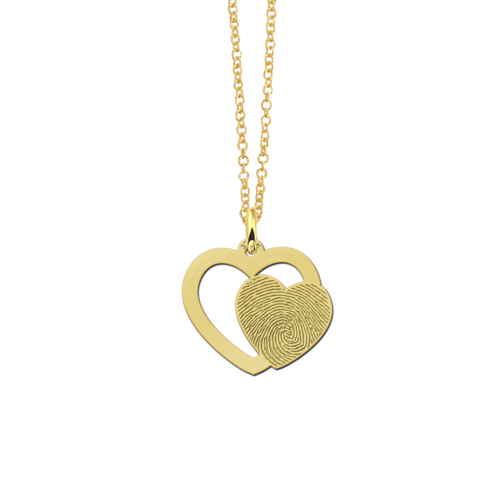 Colgante doble corazón de oro de 9 quilates con huella dactilar Colgante doble corazón de oro de 9 quilates con huella dactilar