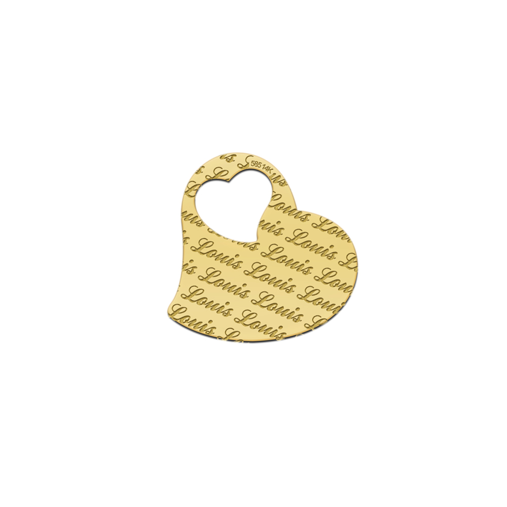 Colgante personalizado de oro en forma de corazón y con texto repetido