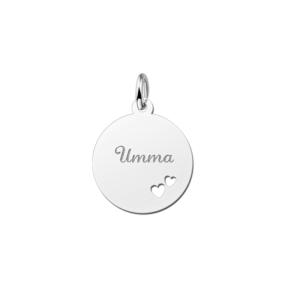 Colgante de plata con nombre y dos corazones