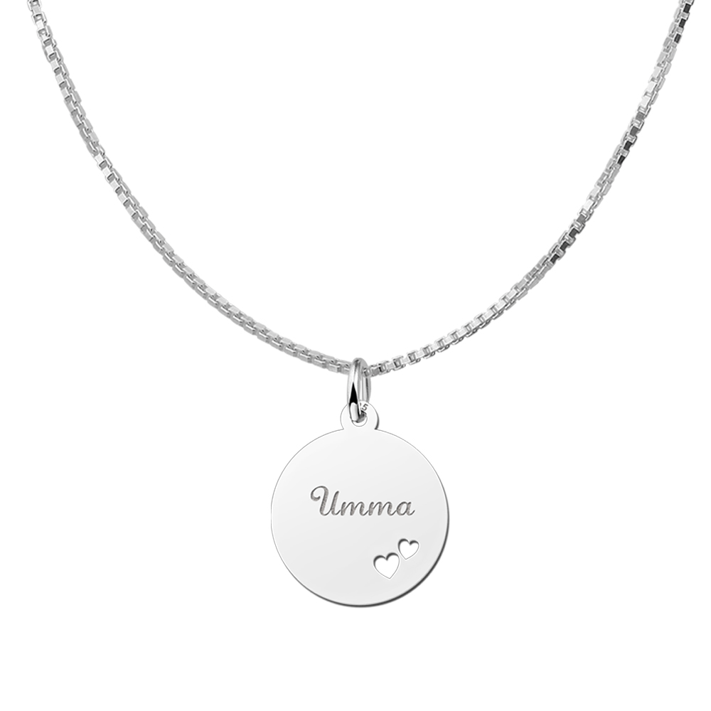 Colgante de plata con nombre y dos corazones