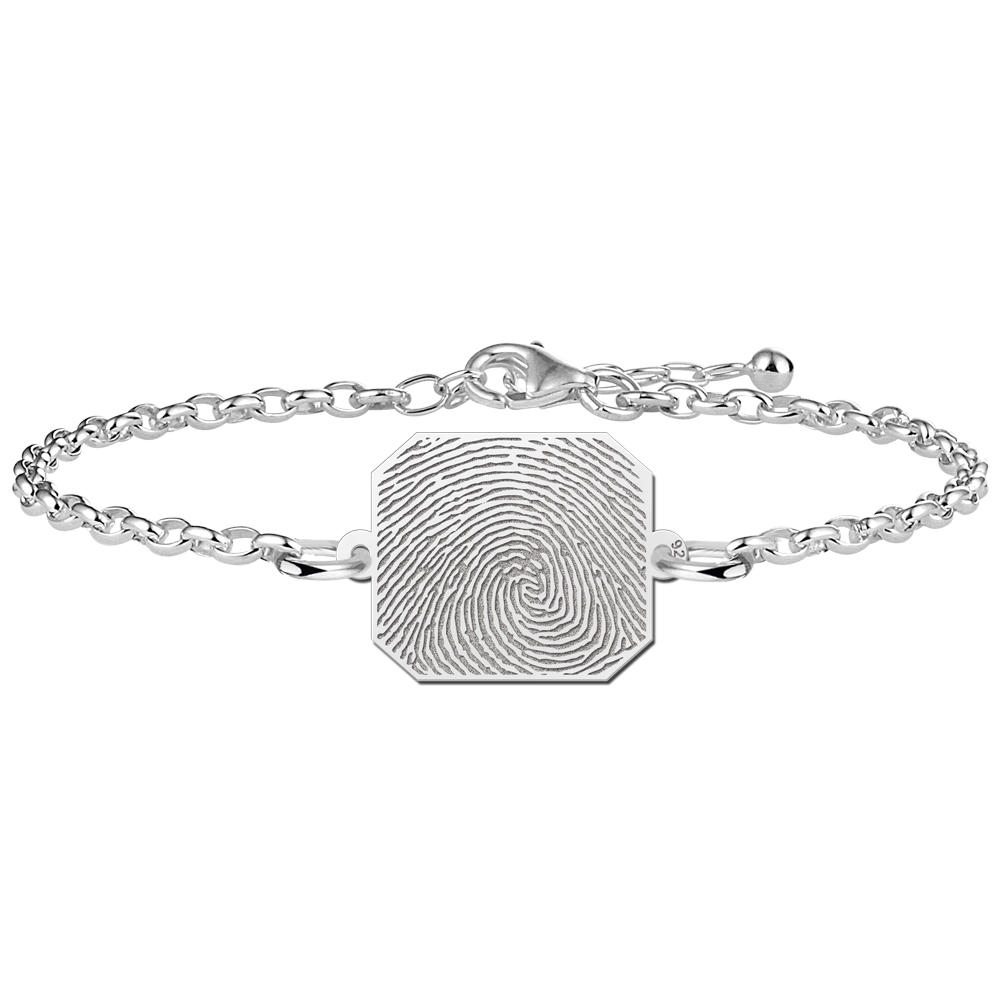 Pulsera de plata con placa rectangular y huella dactilar Pulsera de plata con placa rectangular y huella dactilar