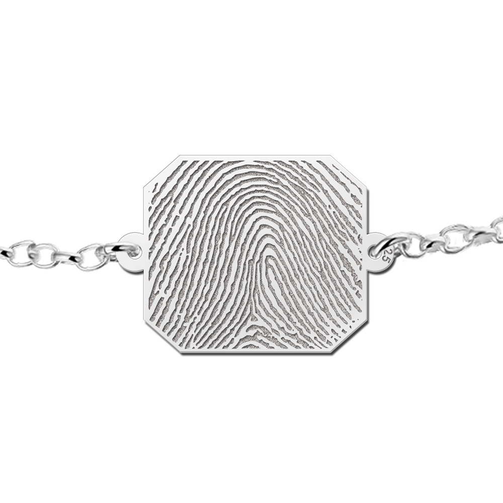 Pulsera de plata con placa rectangular y huella dactilar Pulsera de plata con placa rectangular y huella dactilar