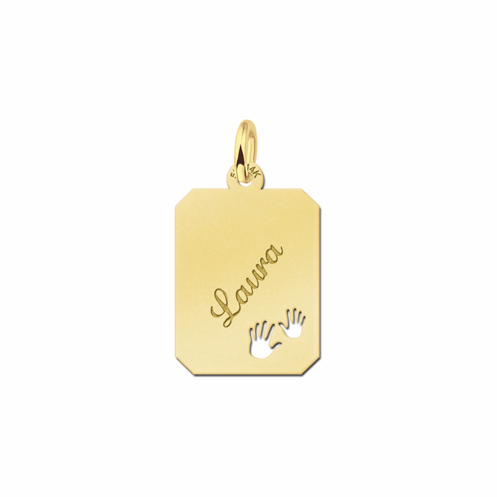 Placa de plata grabado rectangular con manitos