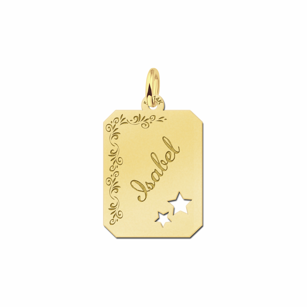 Placa de plata grabado rectangular16 con borde de flor y estrellitas Placa de plata grabado rectangular16 con borde de flor y estrellitas