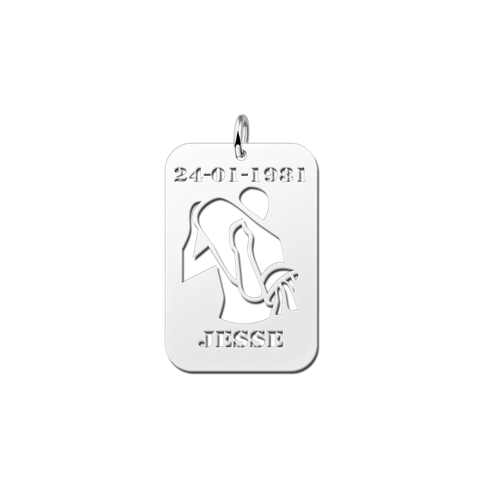 Colgante de Plata Signo del Zodiaco Acuario con Grabado de Fecha y Nombre