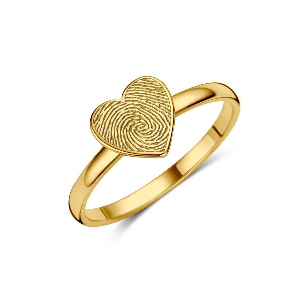 Anillo de oro con corazón y huella dactilar