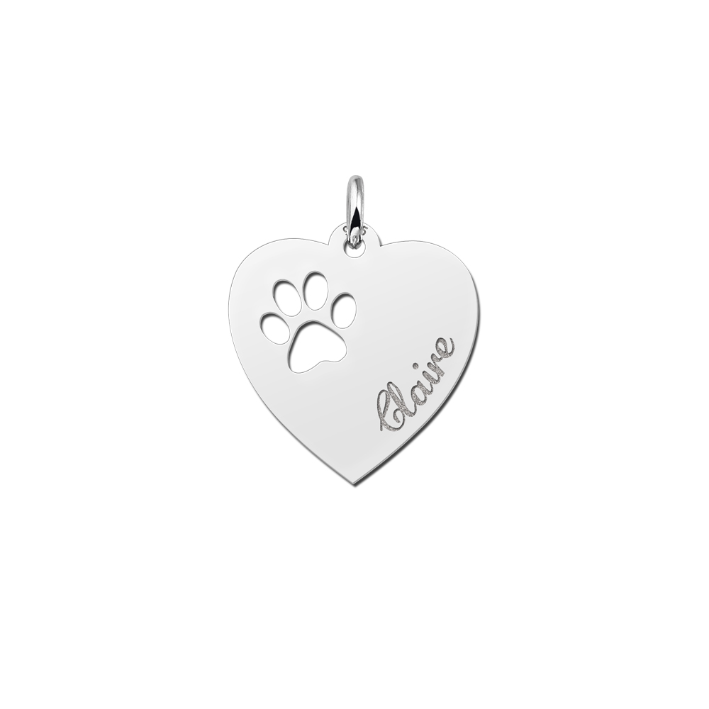 Placa grabada de plata niño corazón con pata Placa grabada de plata niño corazón con pata