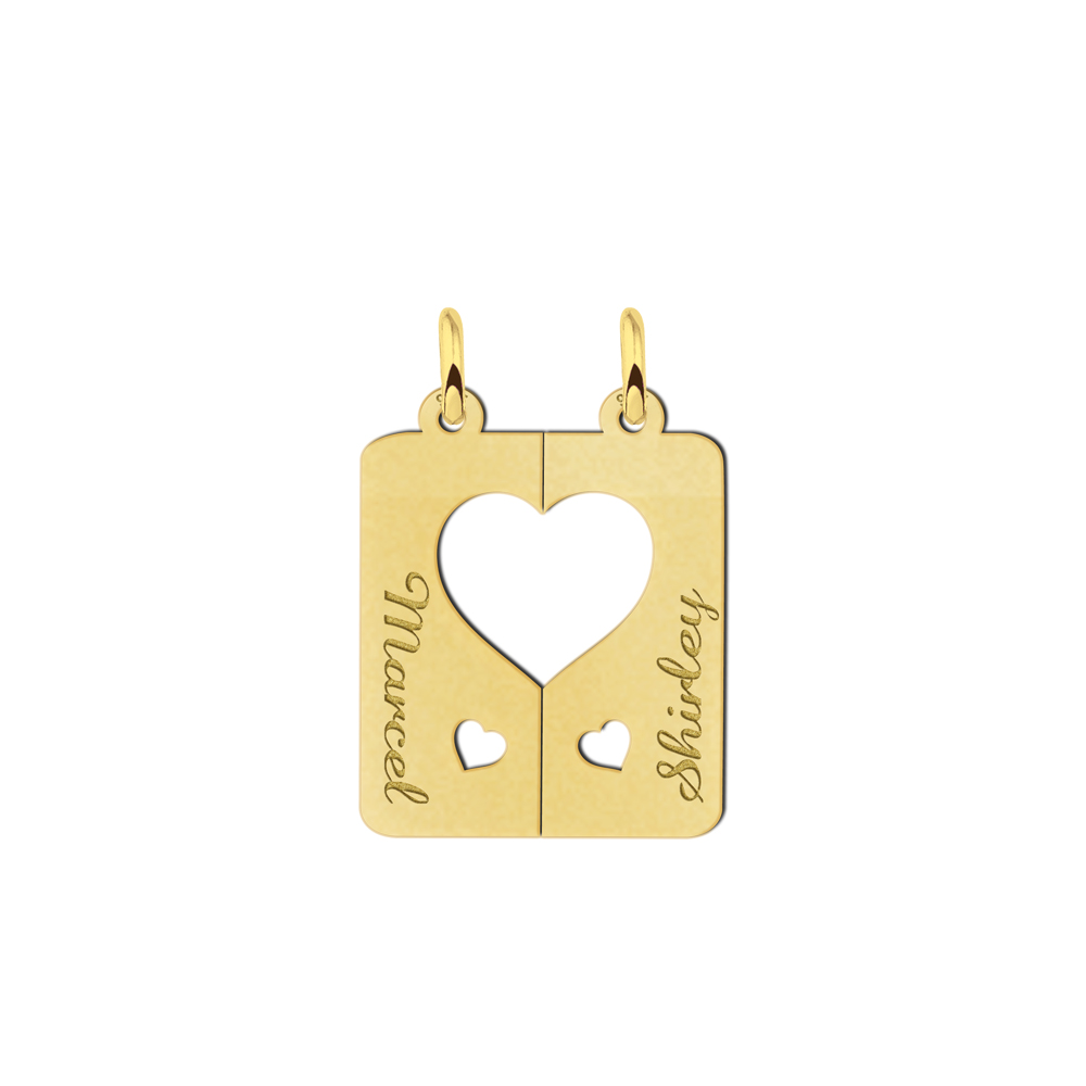 Colgantes de corazón divisible chapados en oro con nombres