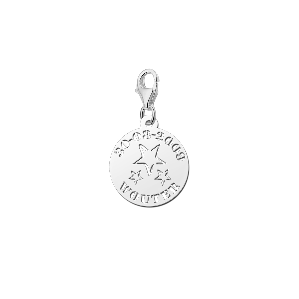 Charm de plata bebé con estrellas, nombre y fecha