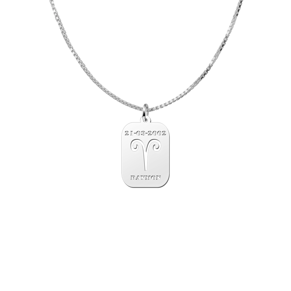 Zodíaco plata rectangular colgante nombre Aries