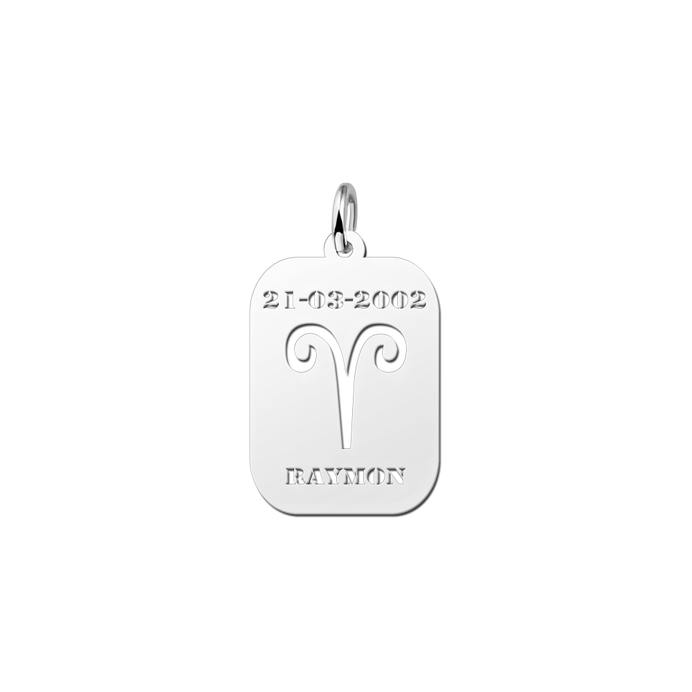 Zodíaco plata rectangular colgante nombre Aries Zodíaco plata rectangular colgante nombre Aries