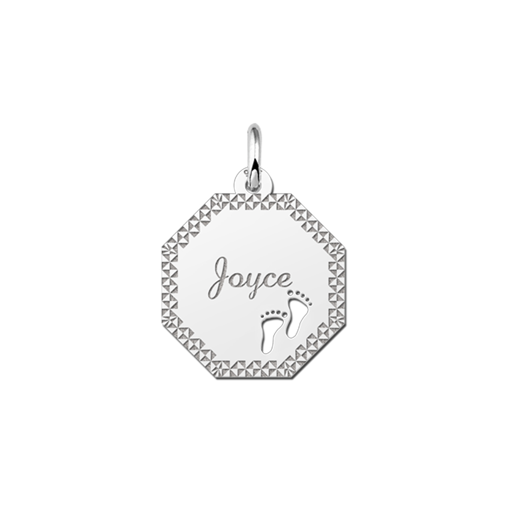 Colgante octogonal de plata borde & pies de bebé