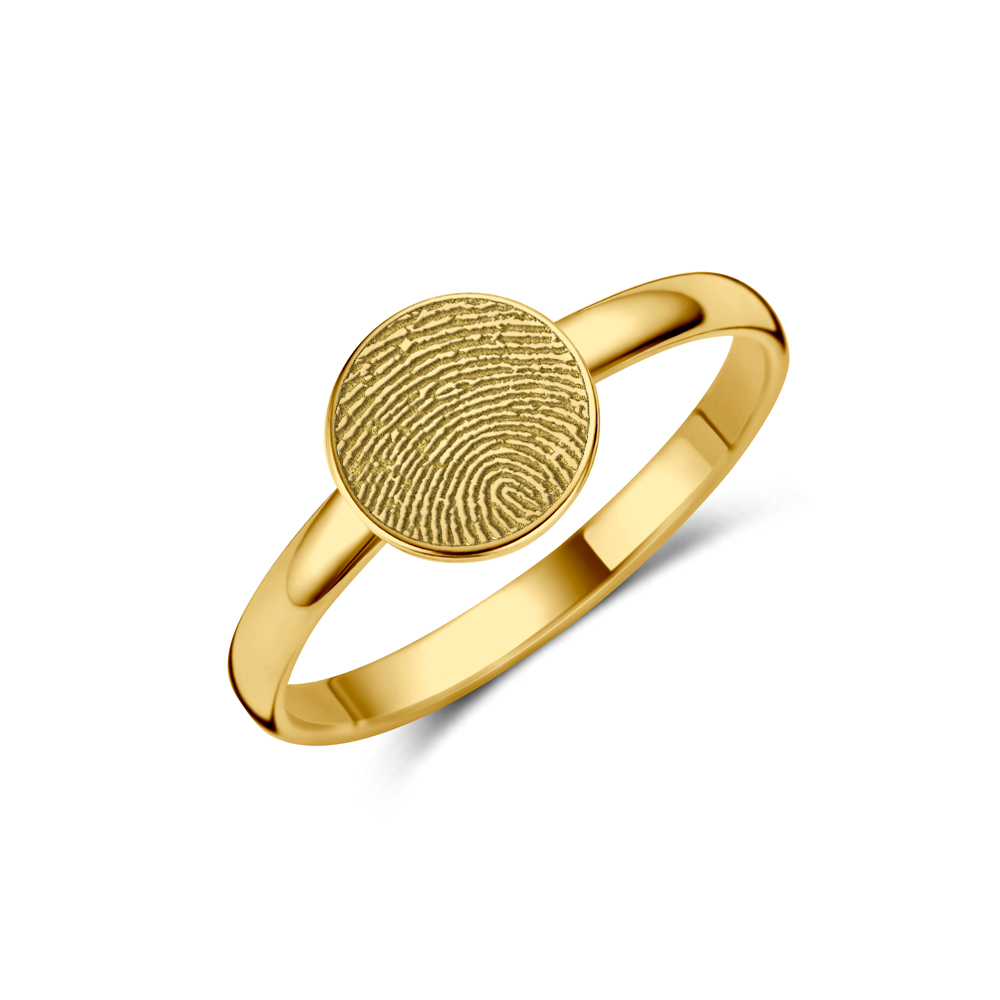 Anillo de sello redondo de oro con huella dactilar