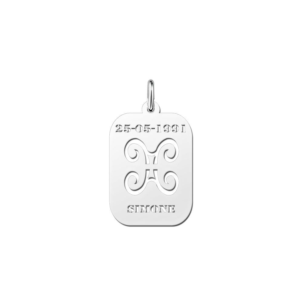 Zodíaco plata rectangular colgante nombre Géminis