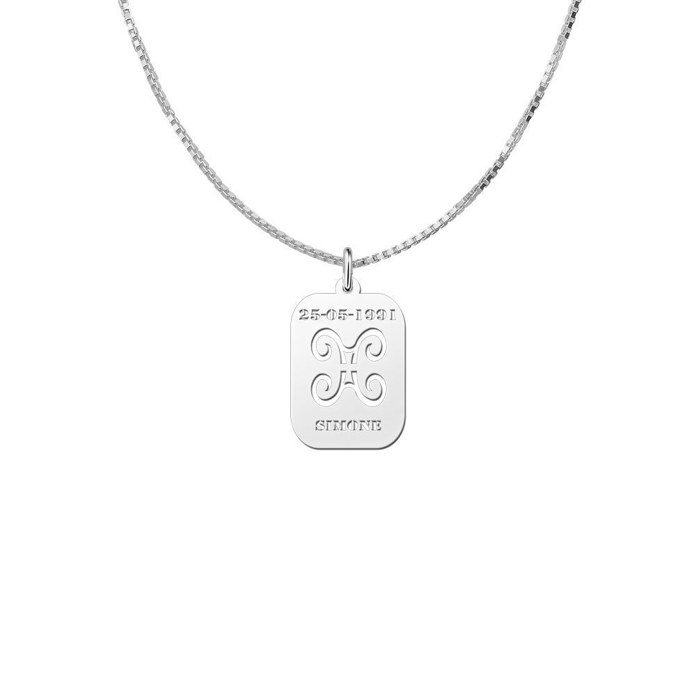 Zodíaco plata rectangular colgante nombre Géminis