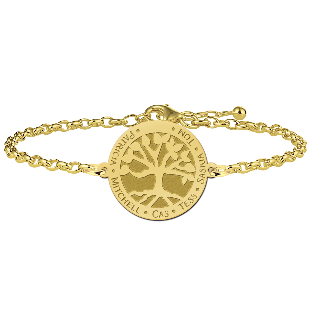 Pulsera Árbol de la Vida Chapada en Oro con Fondo y Nombres