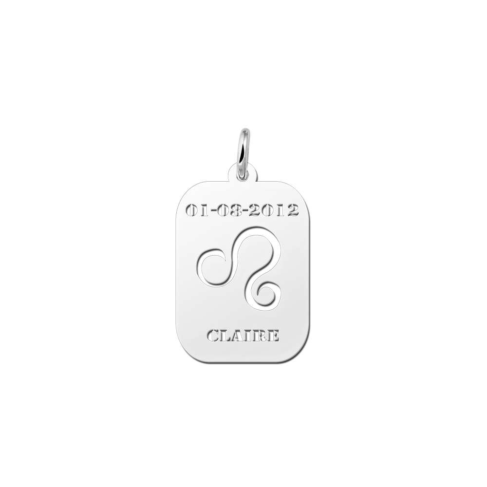 Zodíaco plata rectangular colgante nombre Leo