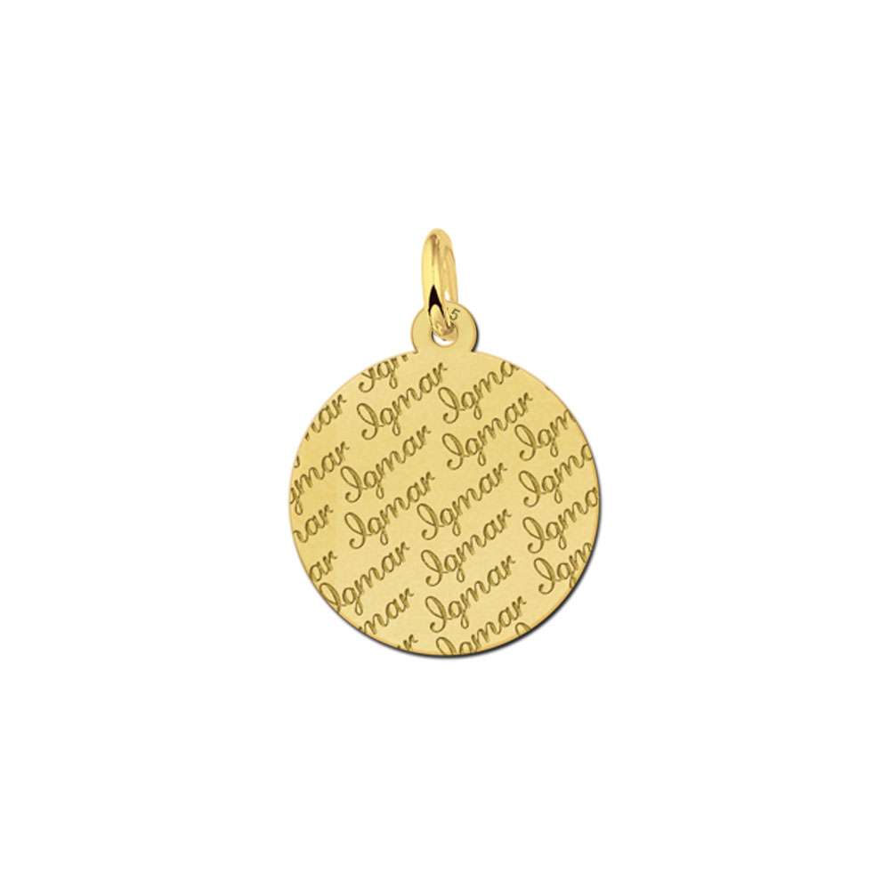 Colgante redondo chapado en oro con grabado repetido de nombre
