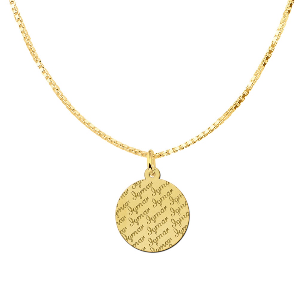 Colgante redondo chapado en oro con grabado repetido de nombre