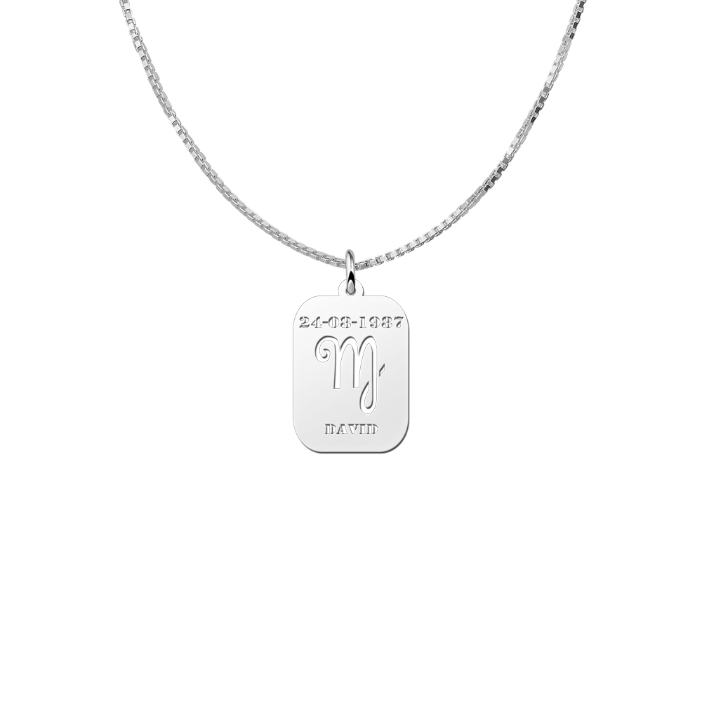 Zodíaco plata rectangular colgante nombre Virgo