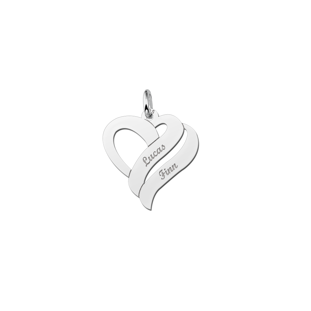 Colgante de corazón de plata con dos nombres pequeño