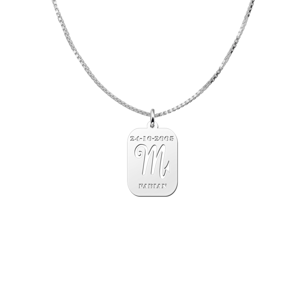 Zodíaco plata rectangular colgante nombre escorpio