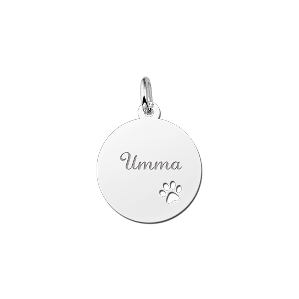 Colgante de plata con nombre y huella de mascota