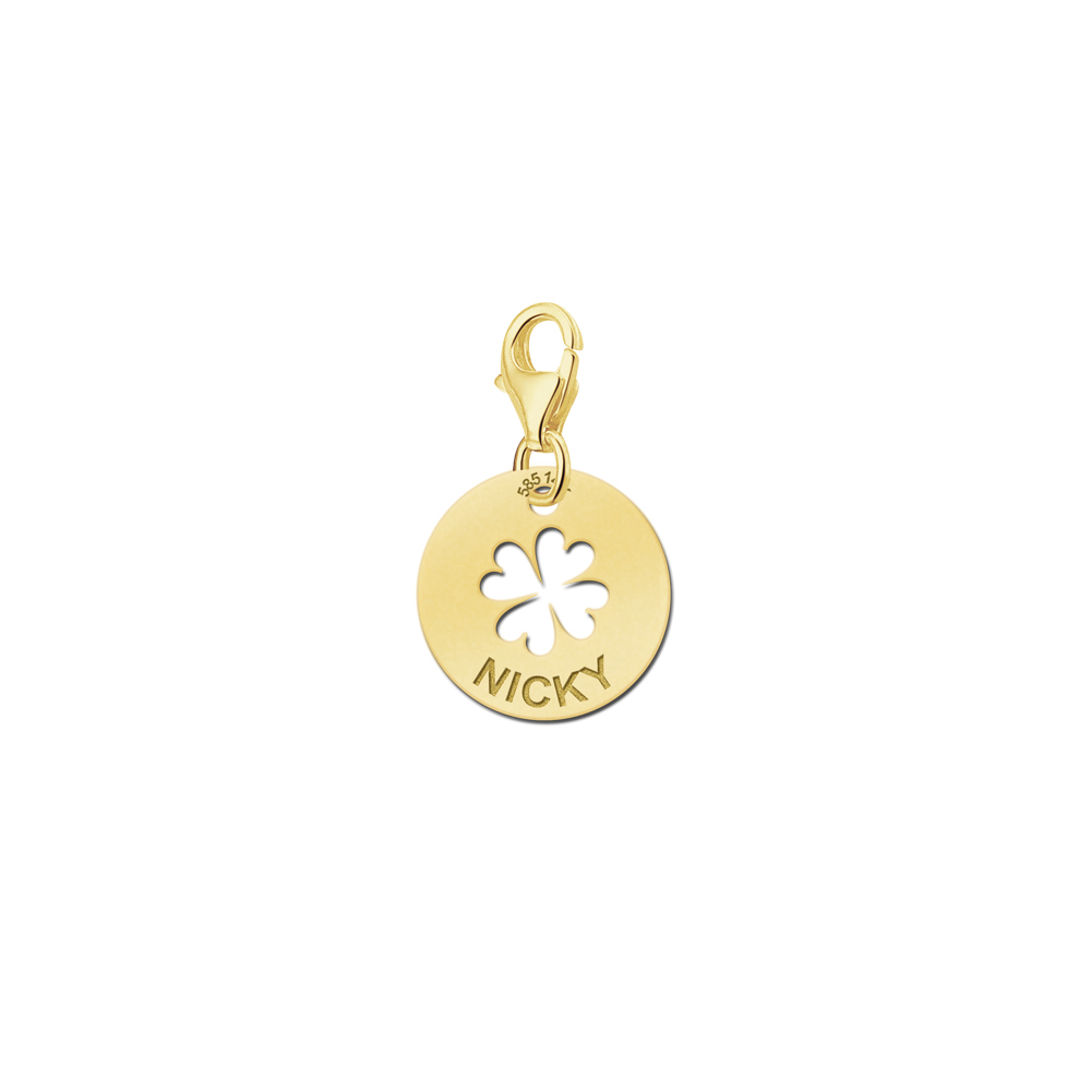 Charm de trébol de cuatro hojas de oro con nombre