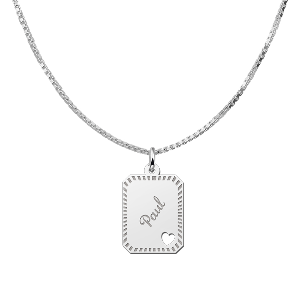 Placa de plata  grabado rectangular con borde y corazoncito