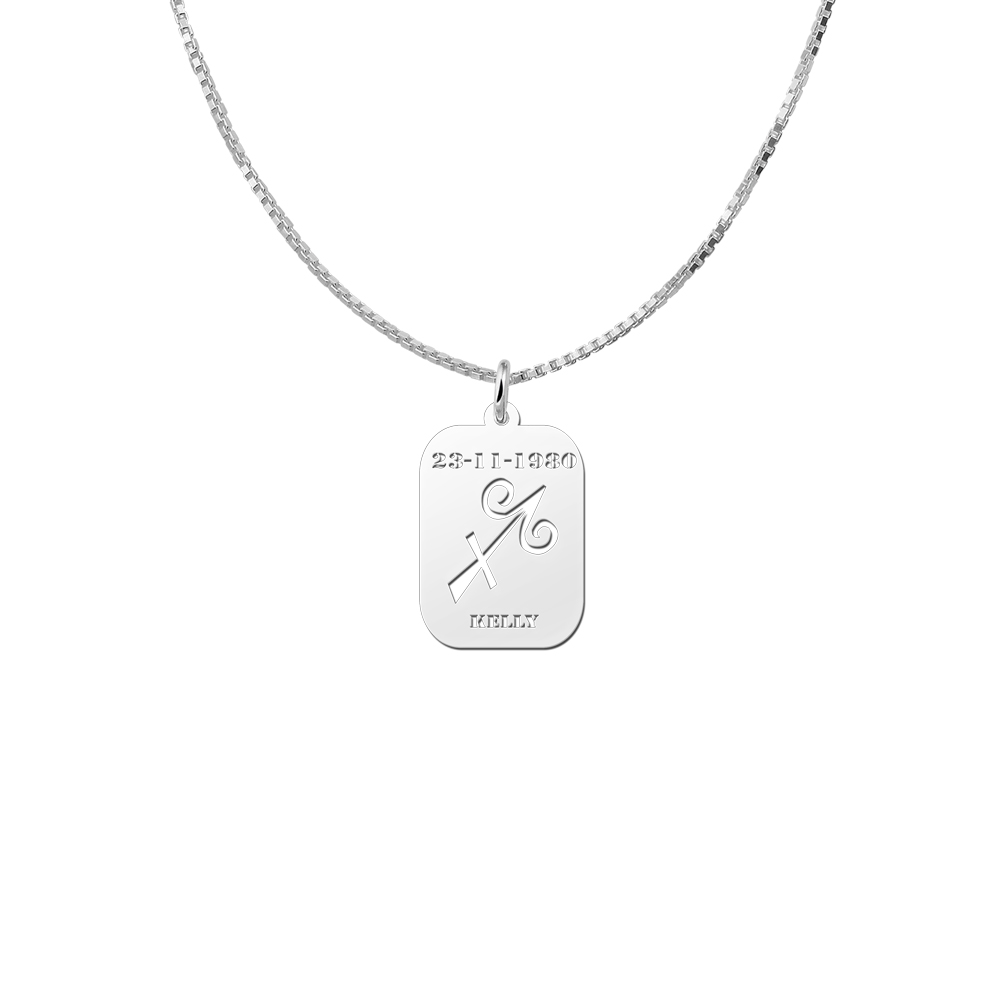 Zodíaco plata rectangular colgante nombre Sagitario