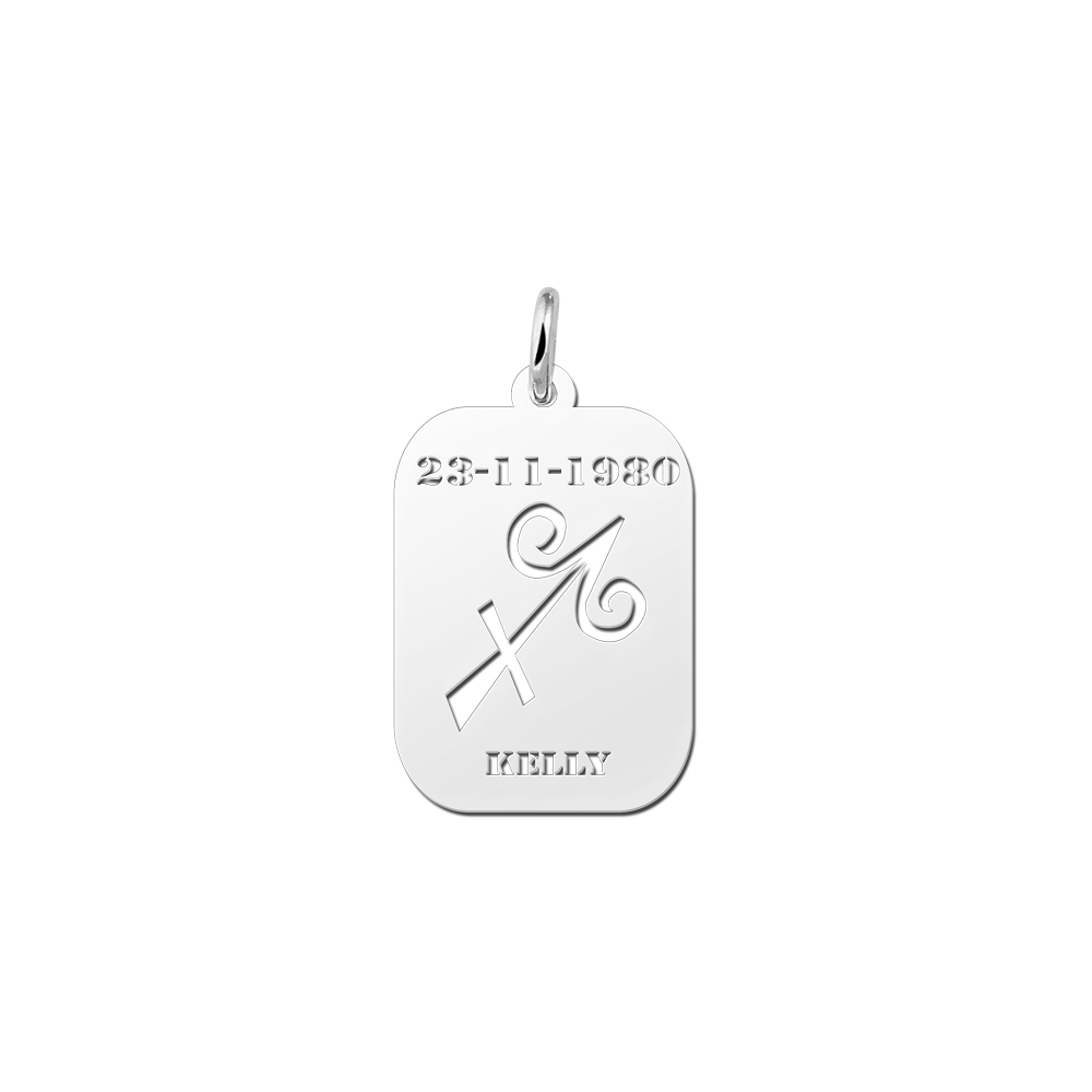 Zodíaco plata rectangular colgante nombre Sagitario Zodíaco plata rectangular colgante nombre Sagitario