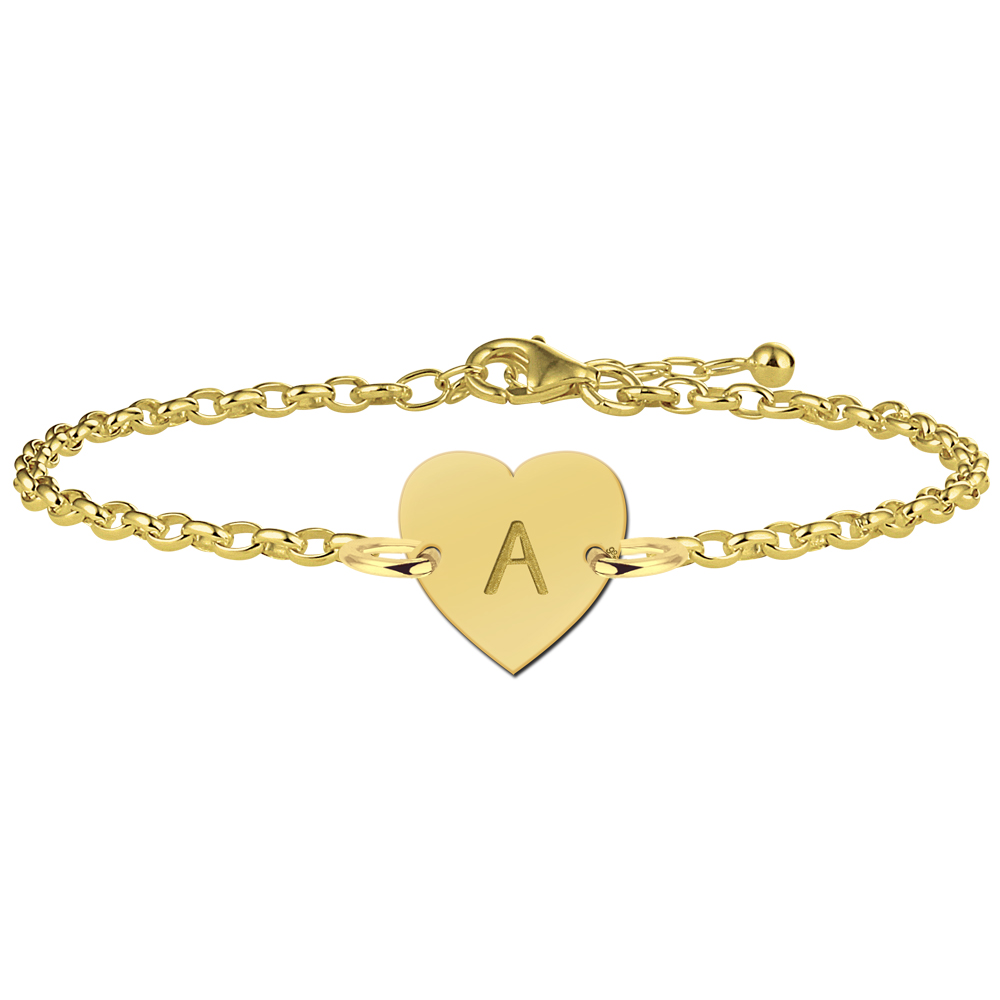 Pulsera de Corazón Chapada en Oro con Inicial