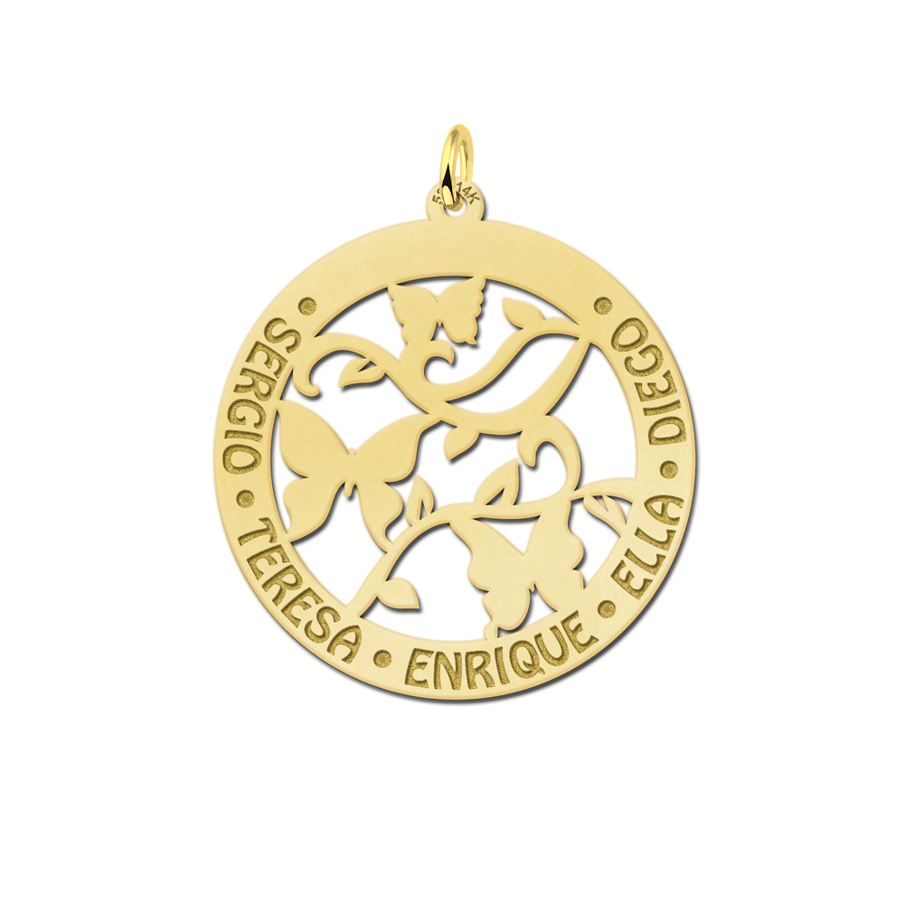 Animales de plata colgante de nombre redondo mariposas