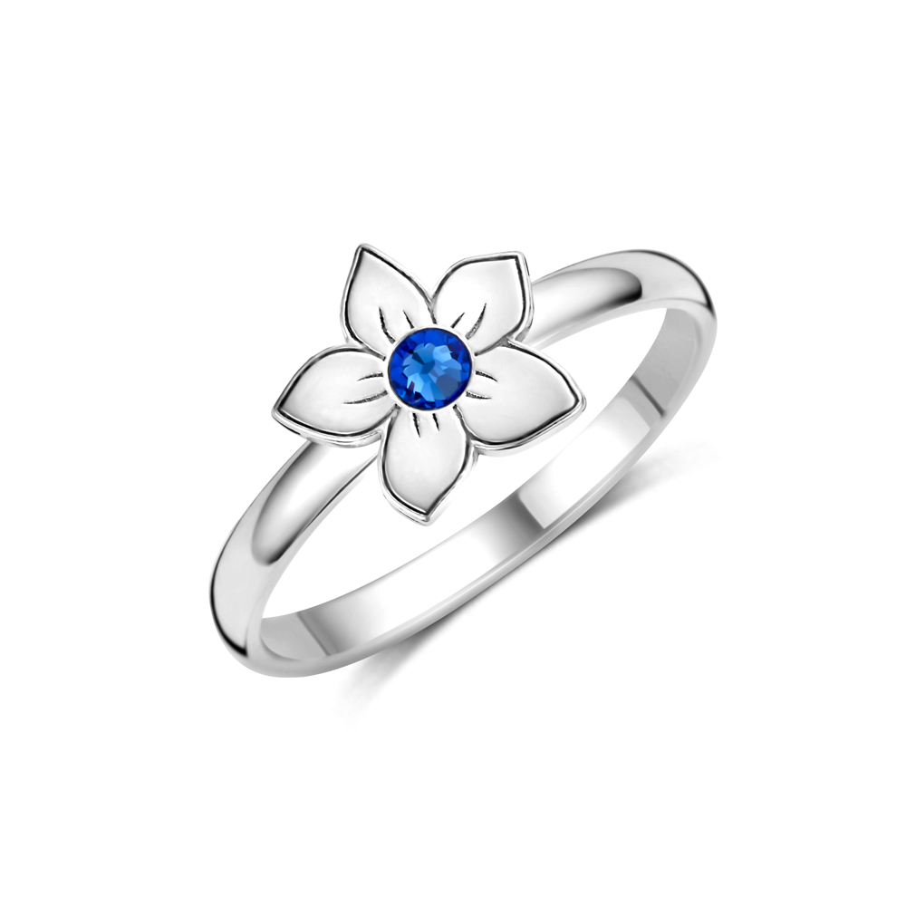 Anillo de plata con flor y piedra de nacimiento