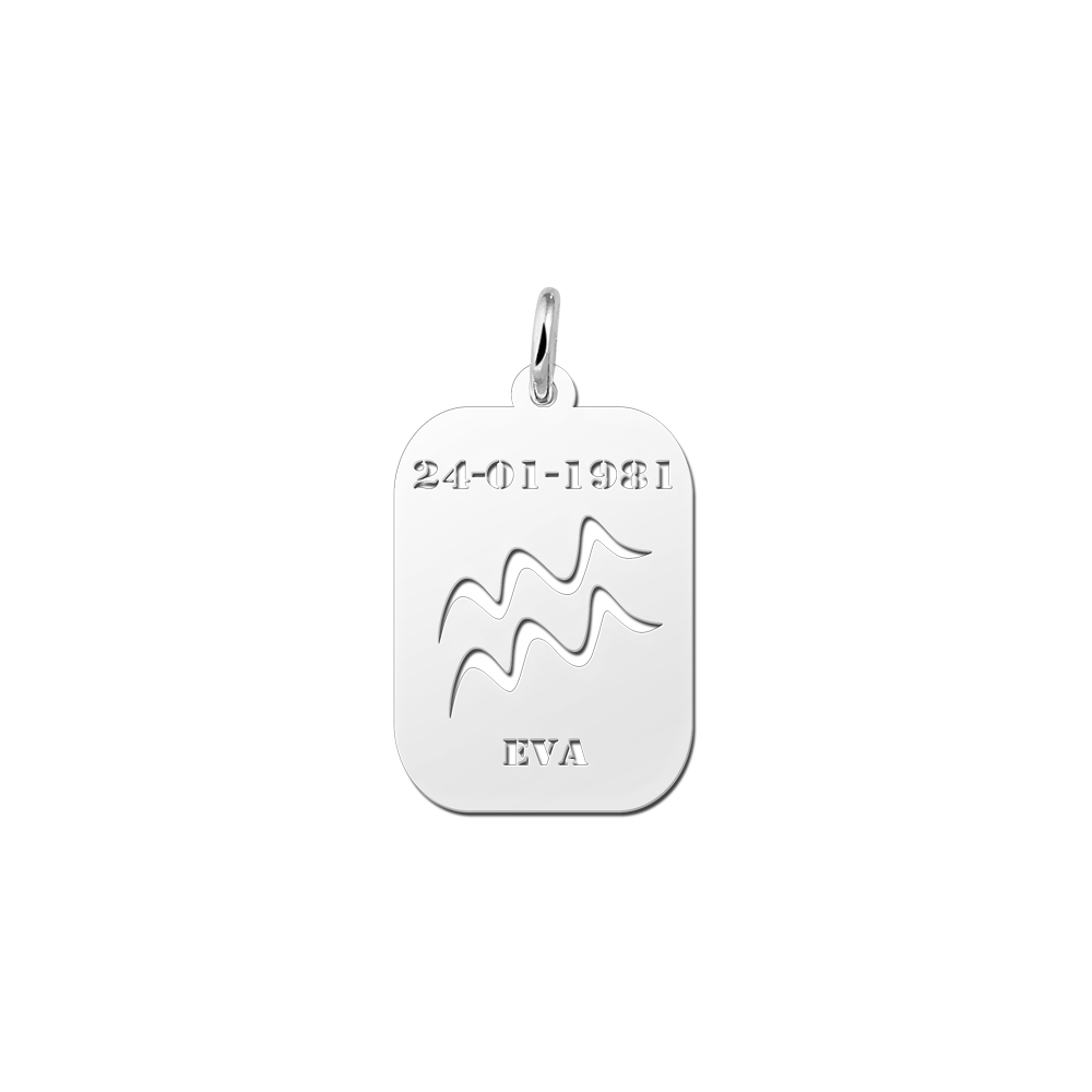 Zodíaco plata rectangular colgante nombre Acuario Zodíaco plata rectangular colgante nombre Acuario
