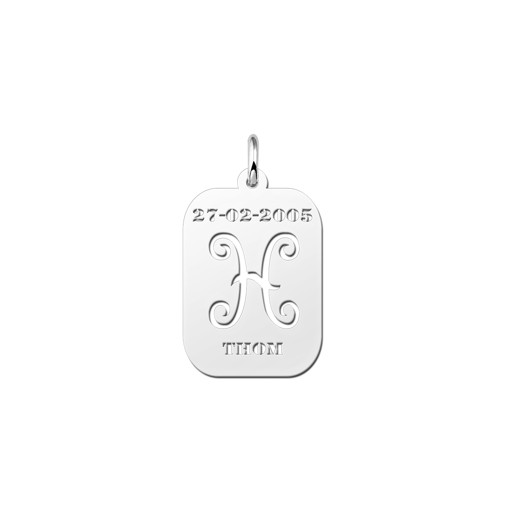 Zodíaco plata rectangular colgante nombre Piscis