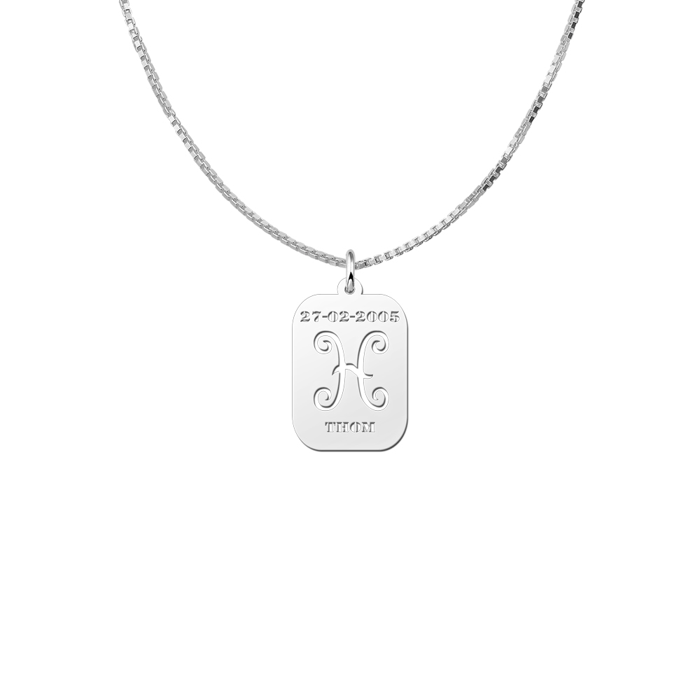 Zodíaco plata rectangular colgante nombre Piscis