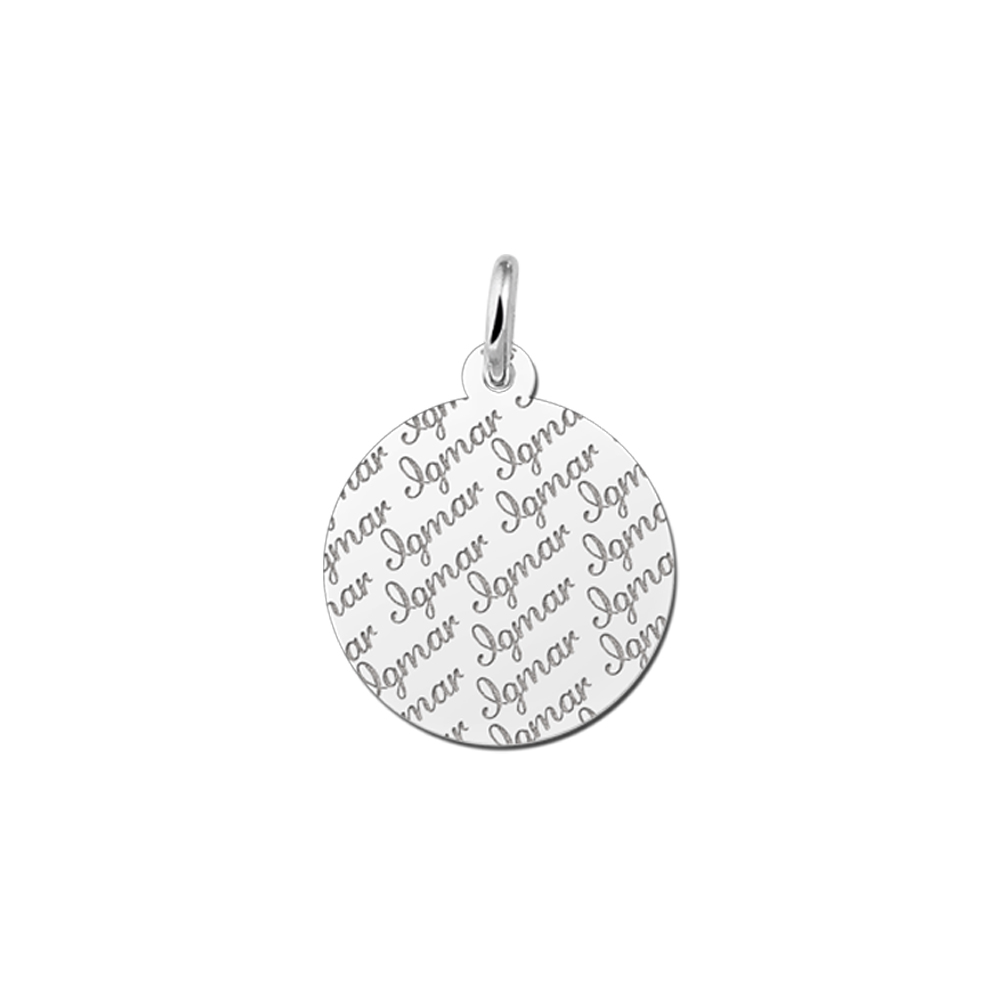 Colgante redondo de plata con grabado repetido de nombre