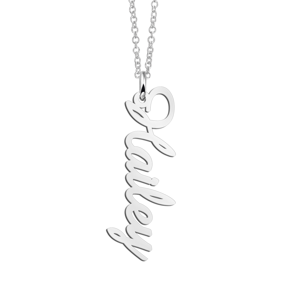 Collar vertical de nombre en plata Hayley en letra cursiva elegante Collar vertical de nombre en plata Hayley en letra cursiva elegante